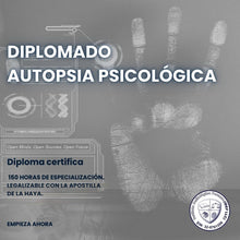 Cargar imagen en el visor de la galería, Portada del Diplomado en Autopsia Psicológica del IDEF, con una huella de mano sobre un vidrio